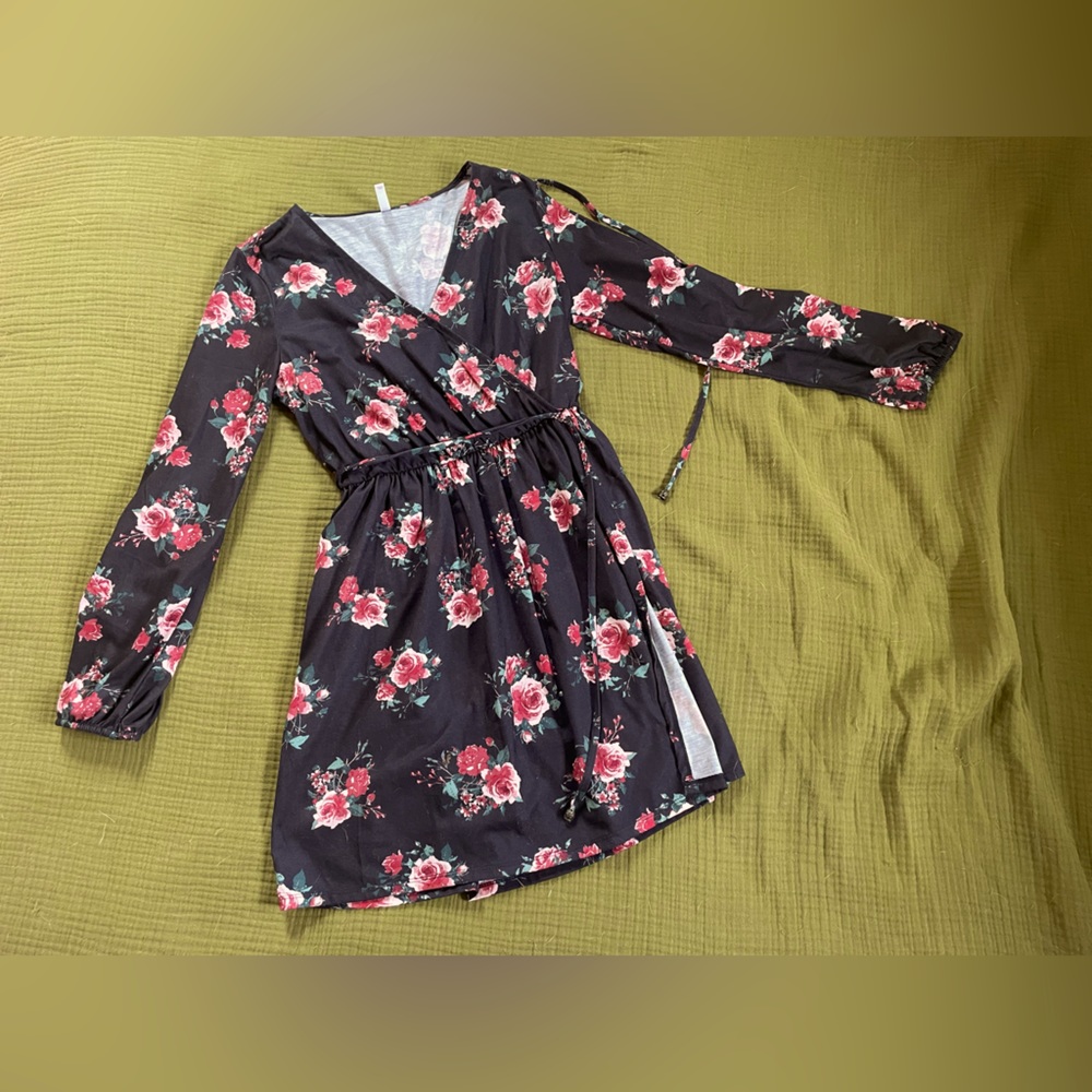 Target Xhilaration Black Floral Wrap Dress Size M